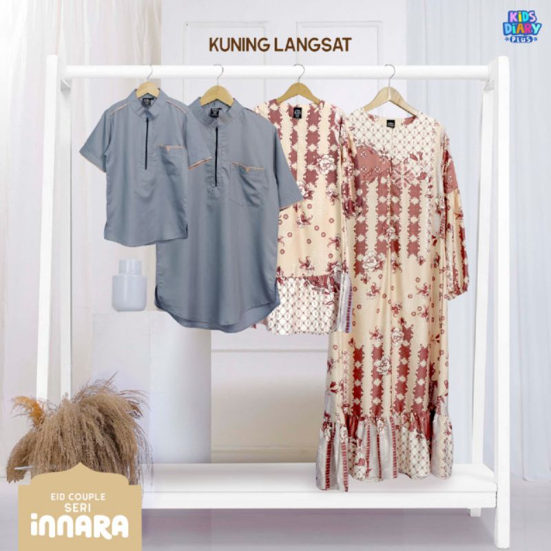 Baju Sarimbit - Baju Couple - Gamis Ibu dan Koko Ayah - Seri Innara Kuning Langsat