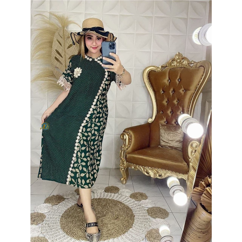 Daster Renda Arab Renda Melati Jihan Rayon Premium Dress Renda Lengan Pendek Baju Wanita Casual LD 110 cm