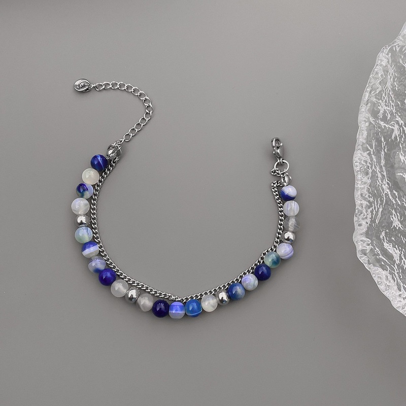 Gelang Tangan Wanita Manik Batu Agate Ganda Gaya Korea