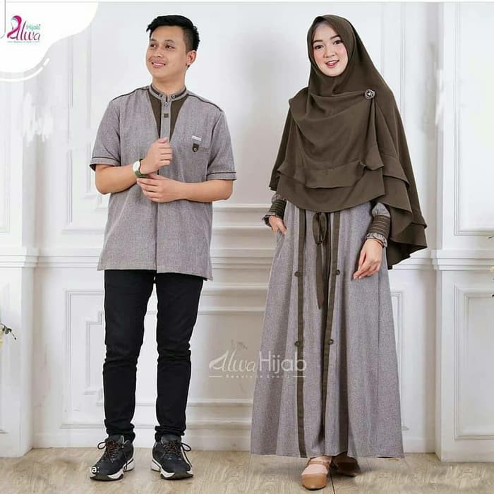 COUPLE MIRABLE Bahan Katun 3G (Dapat Gamis Wanita + Hijab Dan Kemeja Pria) Gamis Muslim Couple