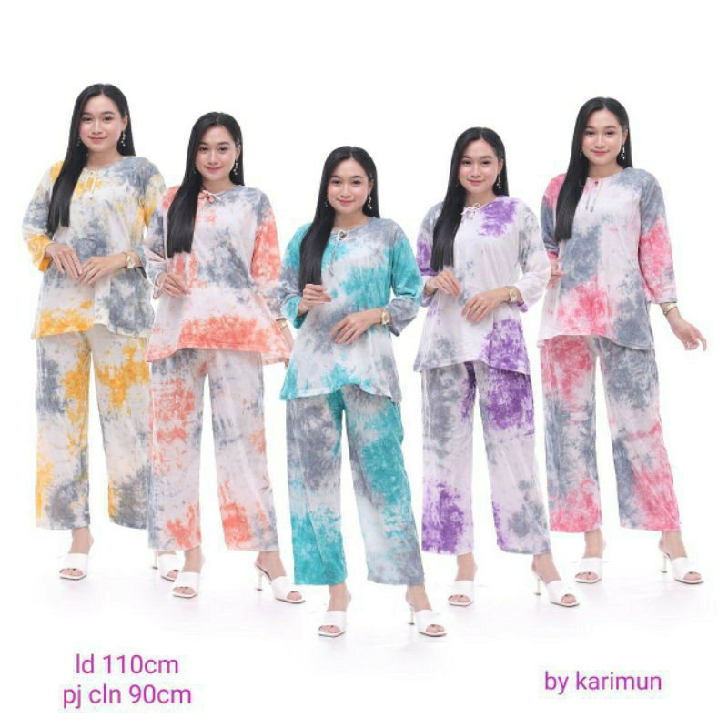 NEW ARRIVAL ONE SET TIE DYE/babaydoll pelangi/set top bali tie dye/cp kaos tie dye/set kaos batik