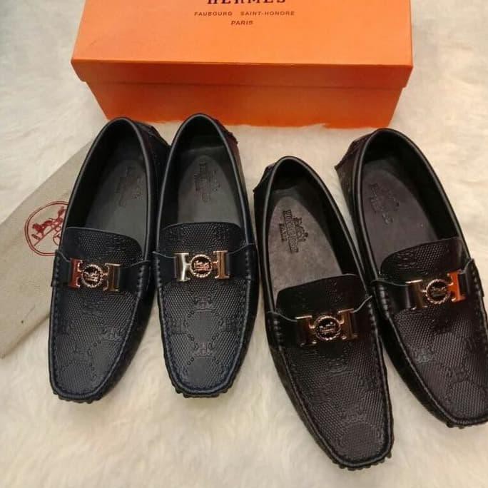 Barang Unggulan SEPATU HERMES TYPE 1 LOAFERS NAVY BLACK MIRROR QUALITY KORTING