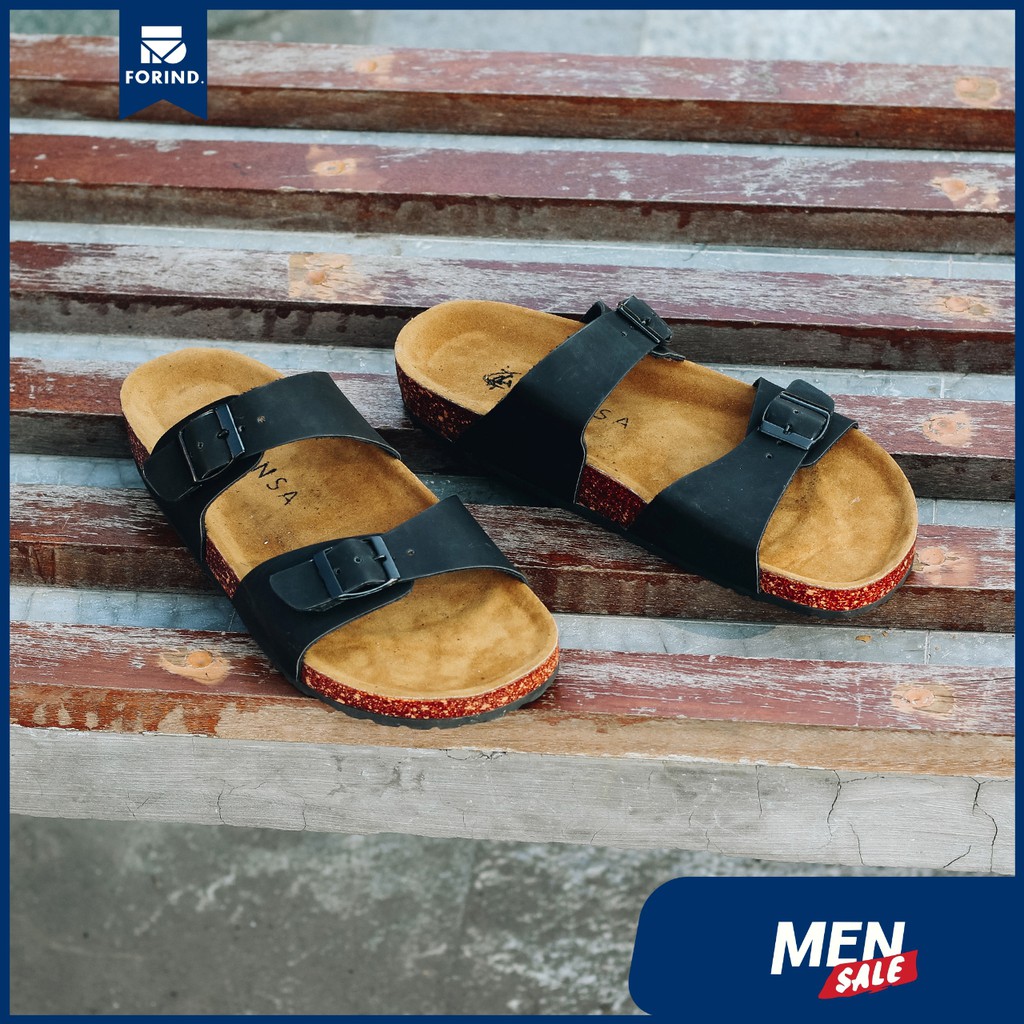 Xander Black | Sendal Jepit Tali Kulit Simpel Kayu Pria Cowok Men Sandal Footwear | FORIND x Zensa