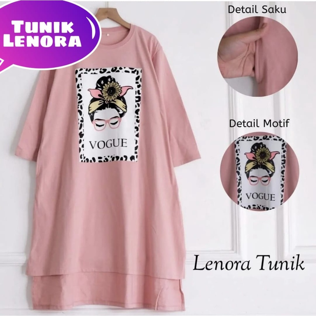 TUNIK LENORA FASHION PAKAIAN WANITA ATASAN BABYTERRY APLIKASI SABLON JUMBO BIGSIZE MR