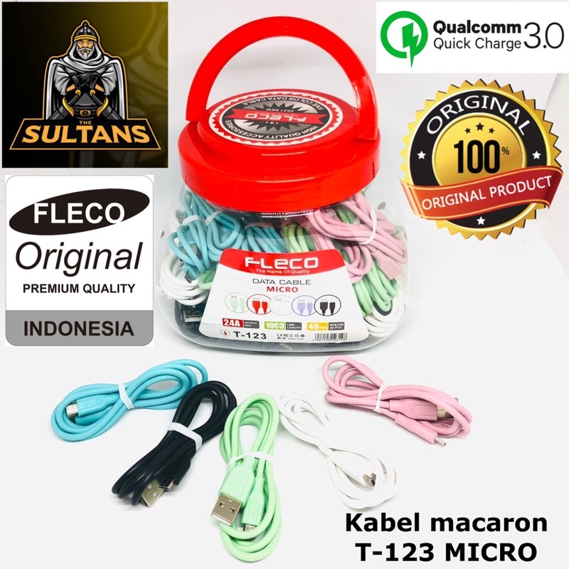 (1PCS ) GROSIR KABEL DATA FLECO T123 MICRO MACARON SOFT COLOUR  ORIGINAL FASTCHARGING TREN MASA KINI