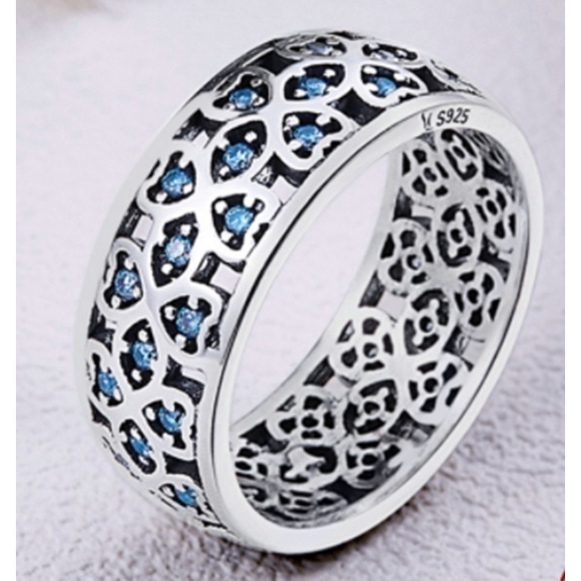 Cincin 925 Silver Desain Clover Hollow Aksen Berlian Zirkon Untuk Hadiah Hari Valentine Wanita