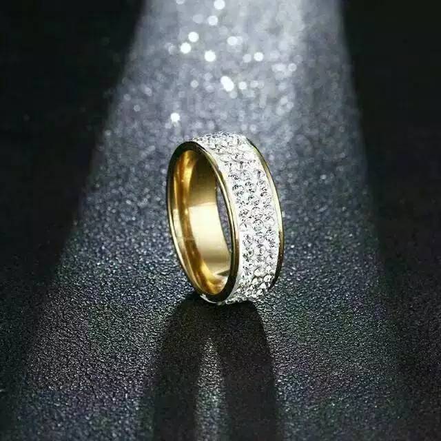 Cincin titanium mata 3 baris silver gold Anti karat selamanya