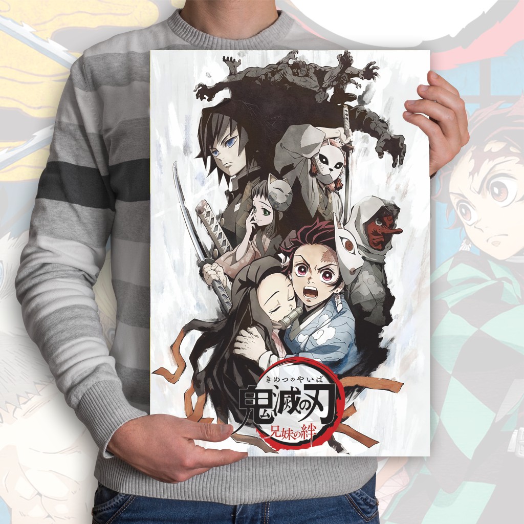 Poster Anime Kimetsu no Yaiba Demon Slayer Nezuko Tanjiro Zenitsu Giyuu Tomioka Inosuke - Size A3+-3 KnY