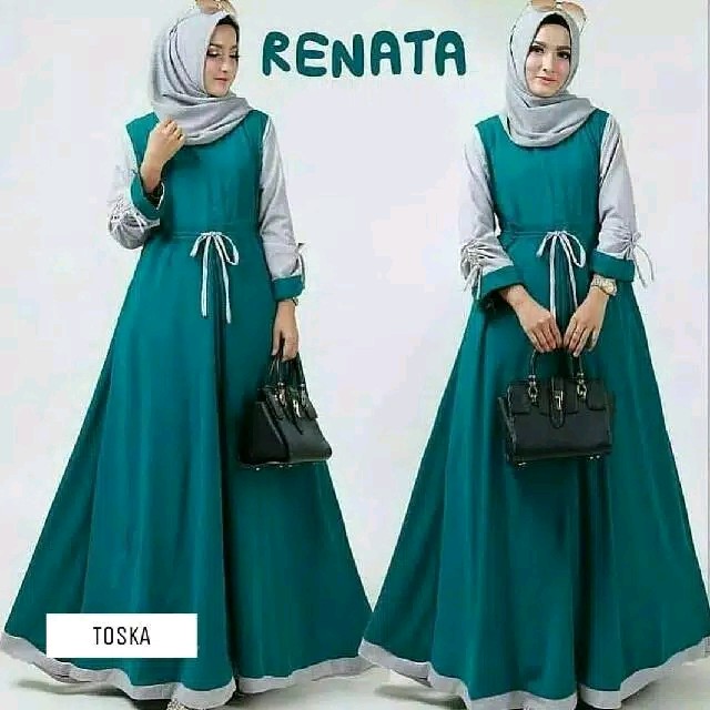 Renata Dress muslim/Busui Resleting Depan/Tanpa Hijab/bisa Cod-8