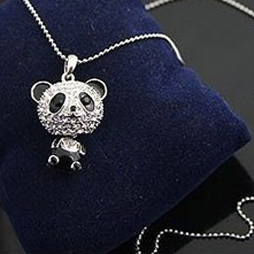 Vintage Rhinestone Lovely Panda Diamond Necklace Clavicle Chain