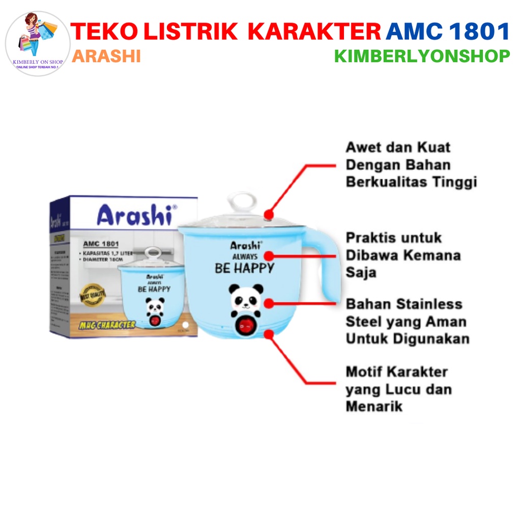 Teko Listrik Pemanas Air Karakter 1,7 Liter AMC 1801 Arashi