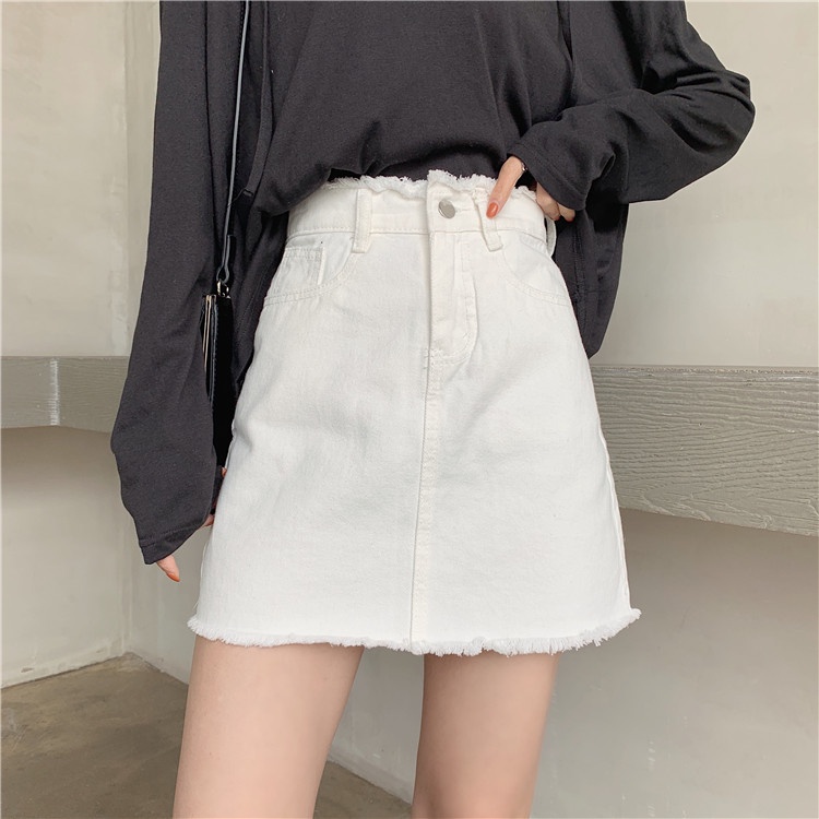 Rok Denim Rok Jeans Rok Pendek Fshion Wanita Pinggang Tinggi Skirt Korean Style Rok Vintage Simple