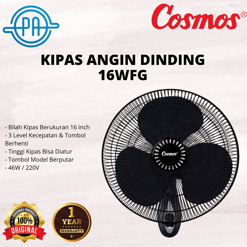 COSMOS WALL FAN KIPAS ANGIN DINDING TEMBOK 16&quot; 16WFC 16 WFC - Abu-abu 16WFG -  HITAM