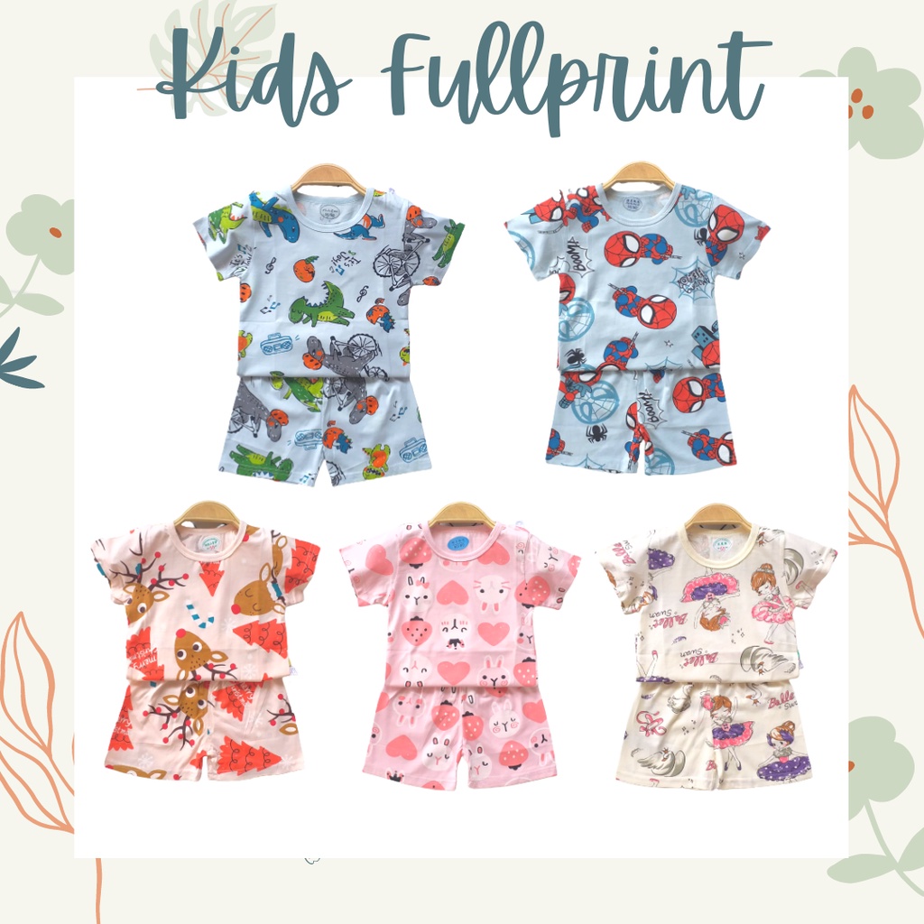 MBSS - Setelan Bayi Pendek FULLPRINT KL / Baju Anak Unisex Setelan Pendek Anak / Baju Bayi Import A123