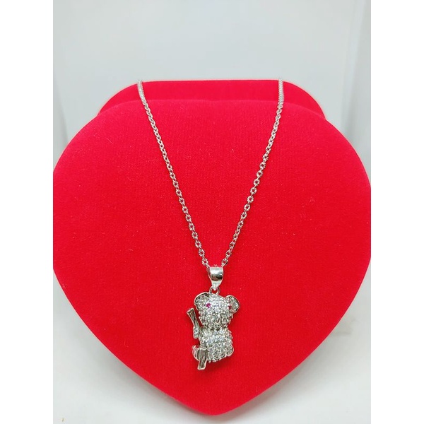 KALUNG PERAK ASLI 925 LAPIS EMAS/KALUNG MODEL CAMPUR + LIONTIN KOALA DAN MATA PUTIH COR/ASLI SILVER/PERHIASAN FASHION