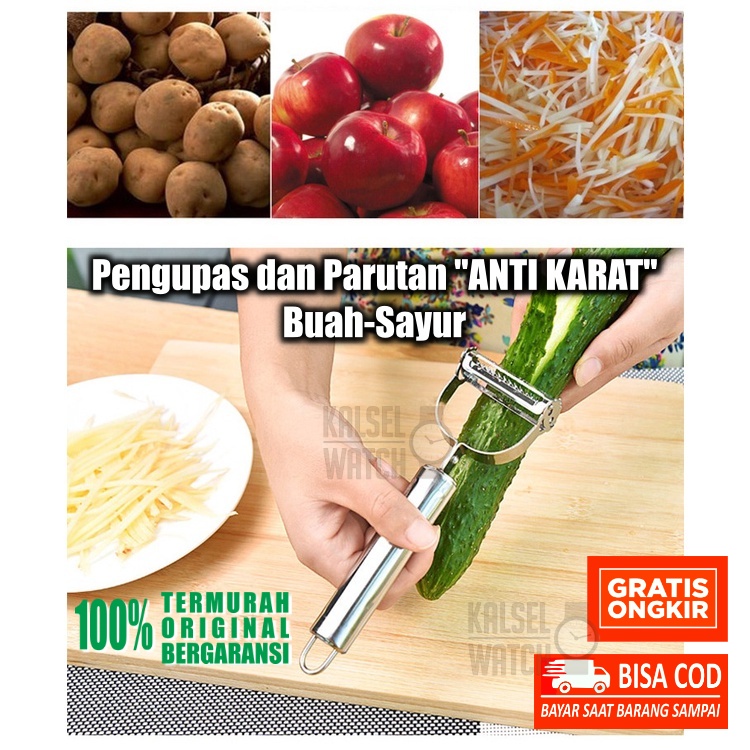 Alat Pengupas Pengiris Pisau Parutan Kupas Slicer Kulit Buah Sayur Anti Karat 2 In 1 Multi Fungsi Knife Peeler Wortel Timun Kentang Apel Bawang Stainless Steel AD27