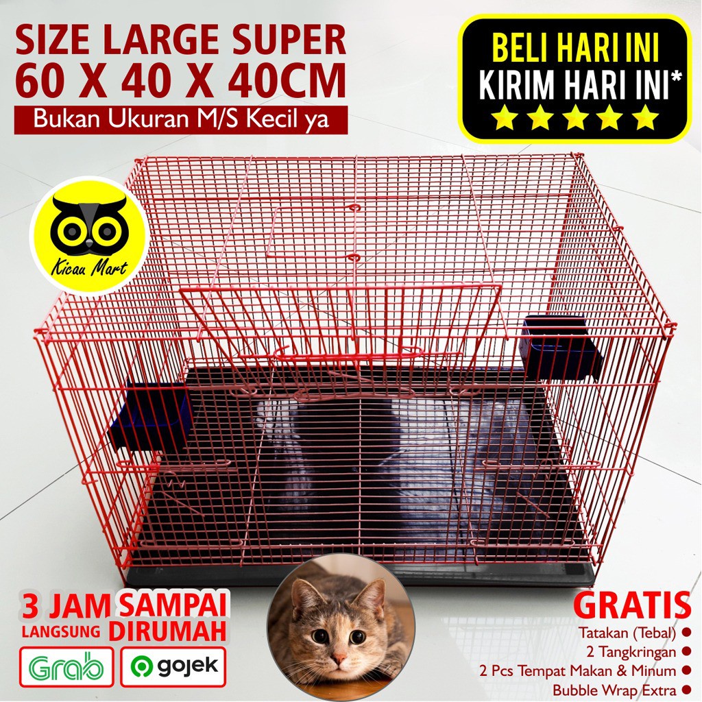 KANDANG KUCING SIZE L LARGE JUMBO PET CAGE SANGKAR KOTAK LIPAT RUMAH KUCING KITTEN KELINCI KDLAW