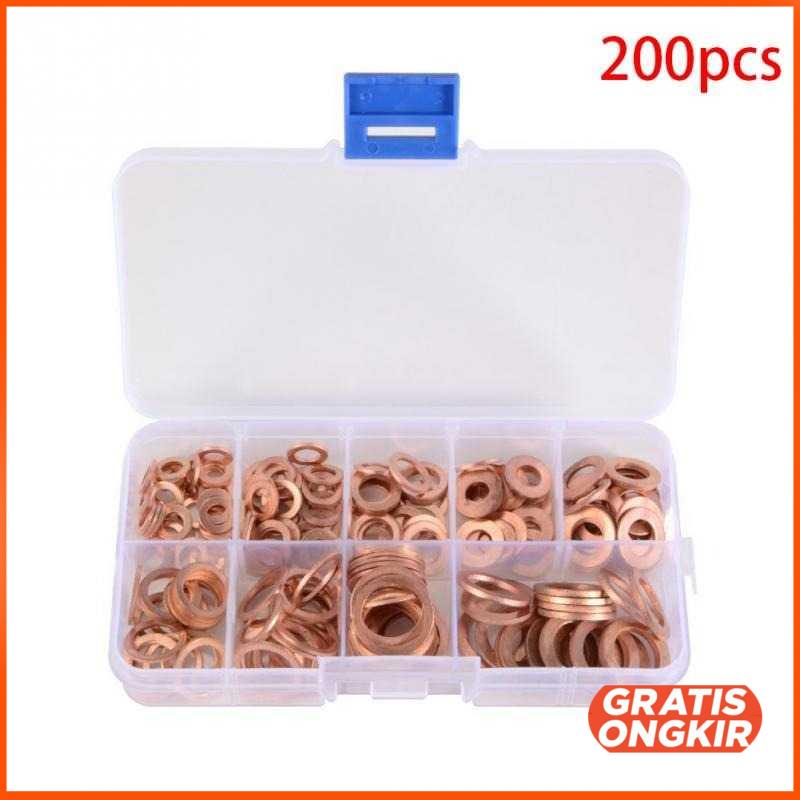 Ring Baut Gasket Bolt Nut Flat Ring Tembaga 200PCS ELC755