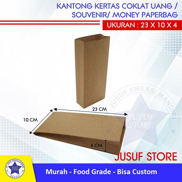 

KANTONG SAMSON UANG/ BROWN KRAFT PAPERBAG UK.23*10*4cm @50Pcs