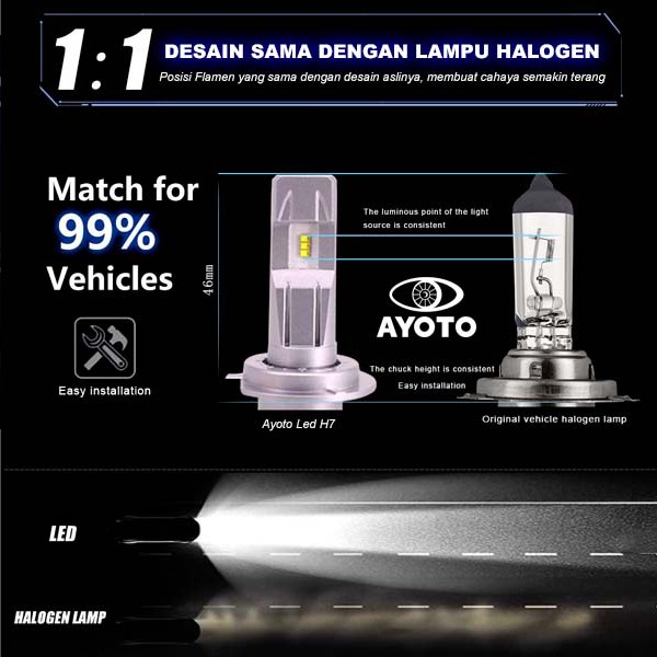 Lampu LED Mobil AYOTO H7 Original (1SET)