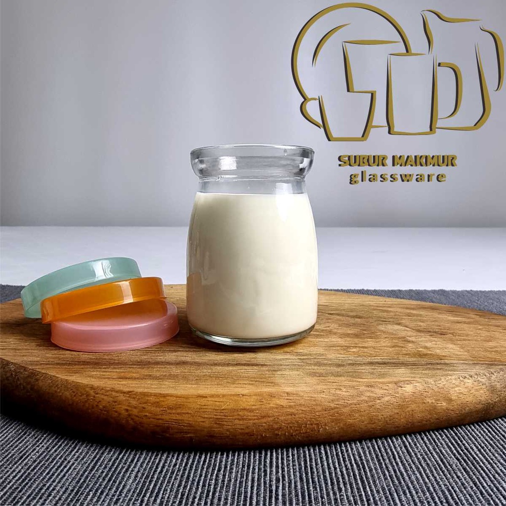 [Set 6 Pcs] Toples Pudding Jar Kaca 100ml Kedaung ( PDJ100 CCL ). Toples Puding /Bumbu Tutup Plastik