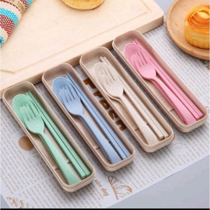 (RS)SENDOK GARPU SUMPIT SET JERAMI WARNA RA 3 IN 1 FULLSET BERKUALITAS TINGGI