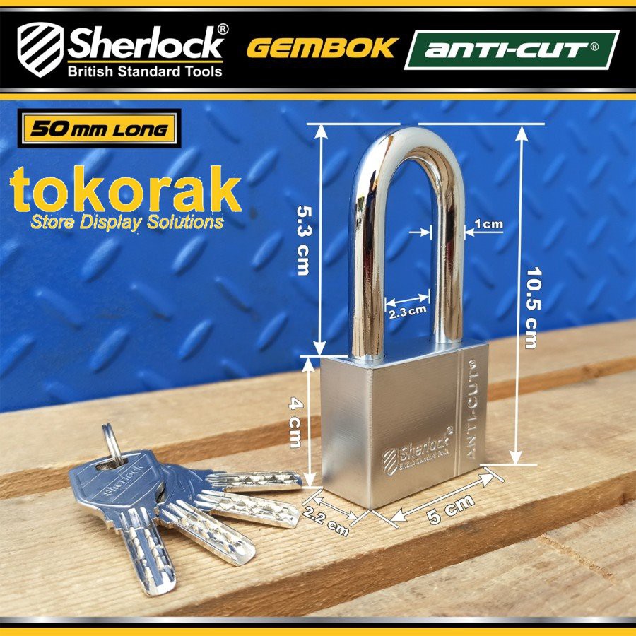 GEMBOK RUMAH - TOKO - PAGAR SHERLOCK ANTI CUT 50 MM PANJANG COMP KEY