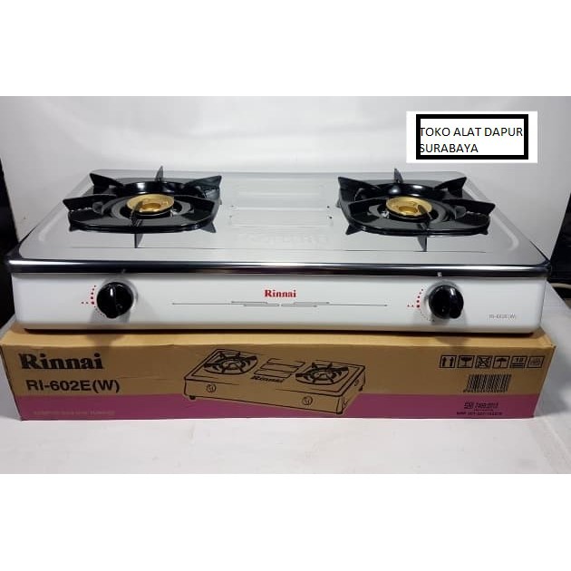 Rinnai kompor gas 2 tungku SNI RI 602E (W) - 602 E - RI602E White Putih Burner kuningan Original