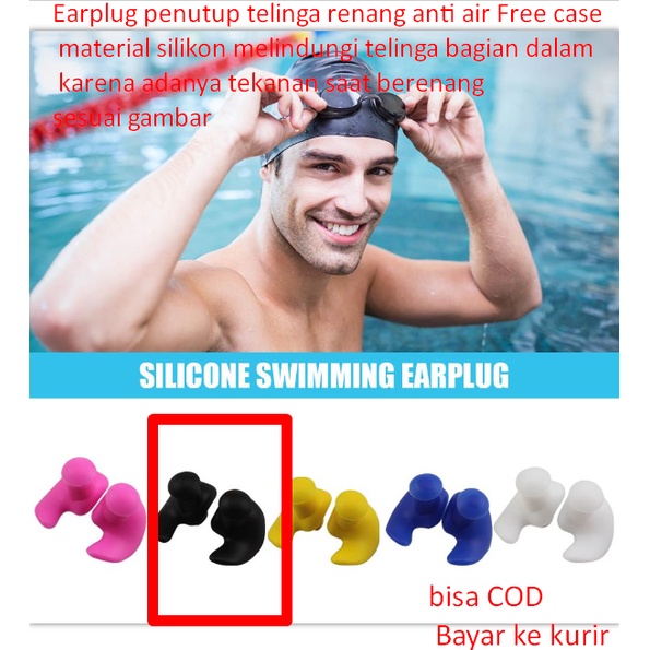 Earplug penutup telinga renang anti air Free case material silikon melindungi telinga bagian dalam karena adanya tekanan saat berenang sesuai gambar