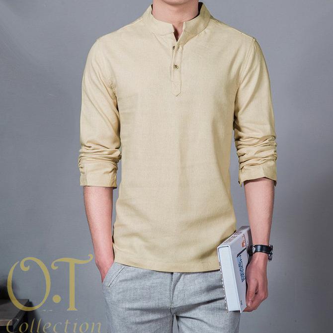 [koko hamish cream OT] baju koko pria katun twill lengan panjang cream