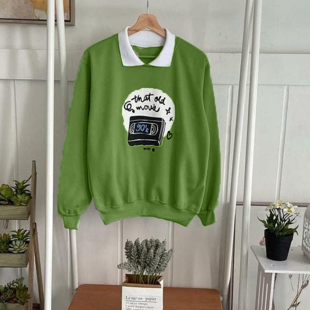 OLD MOVIE SWEATER FLEECE TEBAL PREMIUM OUTERWEAR KERAH REMAJA WANITA KOREAN STYLE