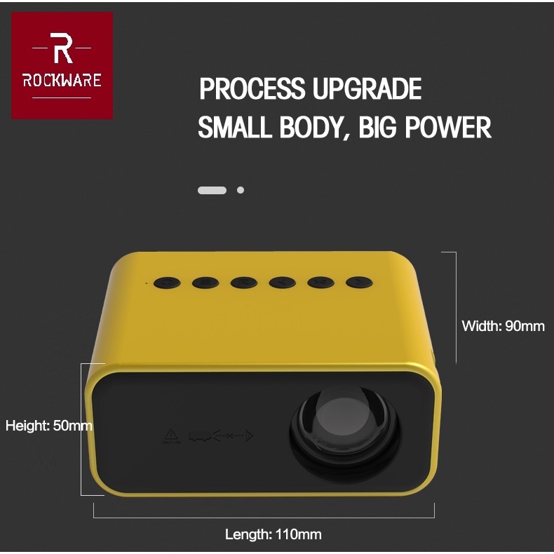 ROCKWARE RW-YT500 - Mini Portable LED Projector 24 ANSI Lumens - Proyektor Mini Portabel Support Wired Mirroring iOS dan Android