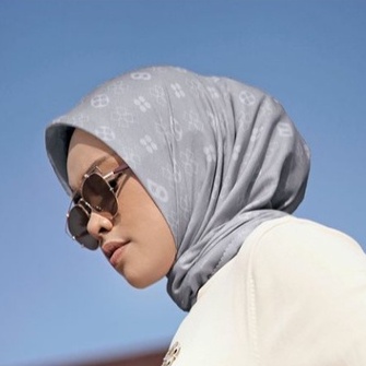 BESTSELLER Hijab Segiempat Voal Motif Printing Lasercut Kerudung Motif Square Grosir Jilbab Murah NN hijab-Mono Grey