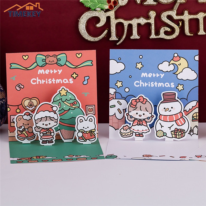 TK Happy New Year Greeting Card Merry Christmas Cards with Envelope Kids Mini Postcard Gift Card Xmas Party