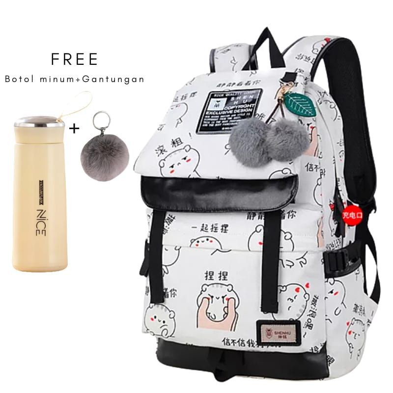 ( COD )Backpack Ransel JEPANG Motif Korea Kekinian Tas Punggung Kasual Women Berkapasitas Besar