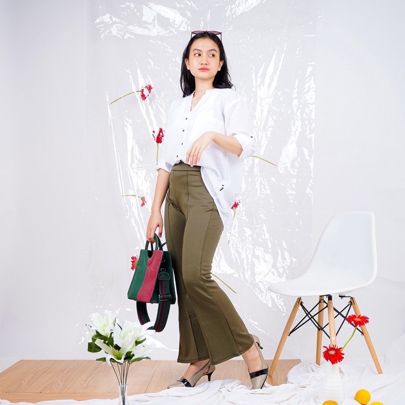 celana cutbray polos panjang muslimah kekinian fashion korea kece untuk kerja/ kuliah bawah lebar