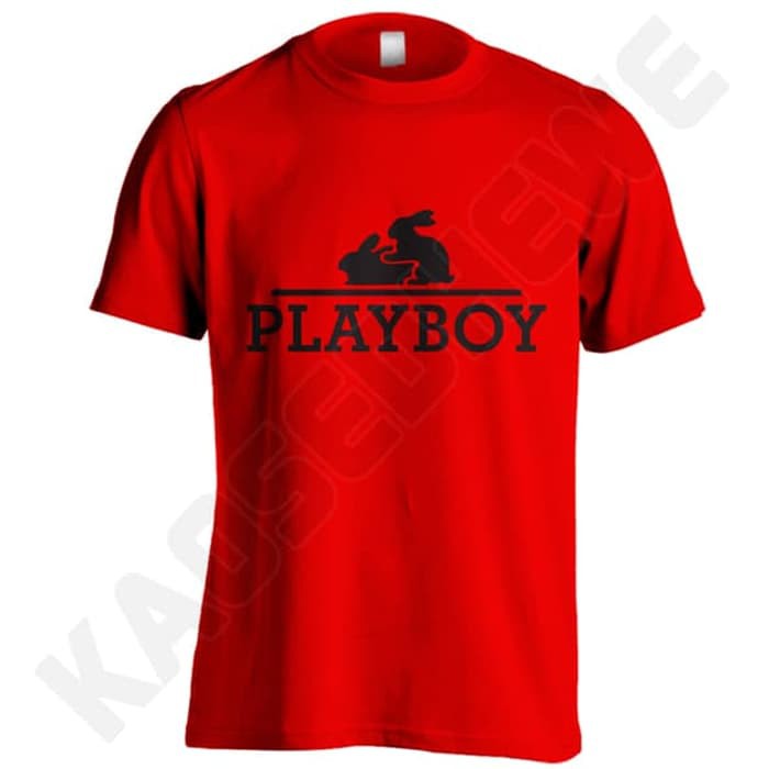 KAOS PLAYBOY 01 - KAGED - MERAH UKURAN S-XXL