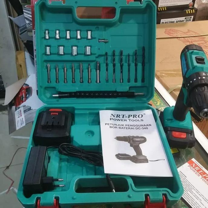 Mesin Bor Cordless Batre Baterai Nrt Pro Dc-340 Set Mesin Bor Cas Nrt