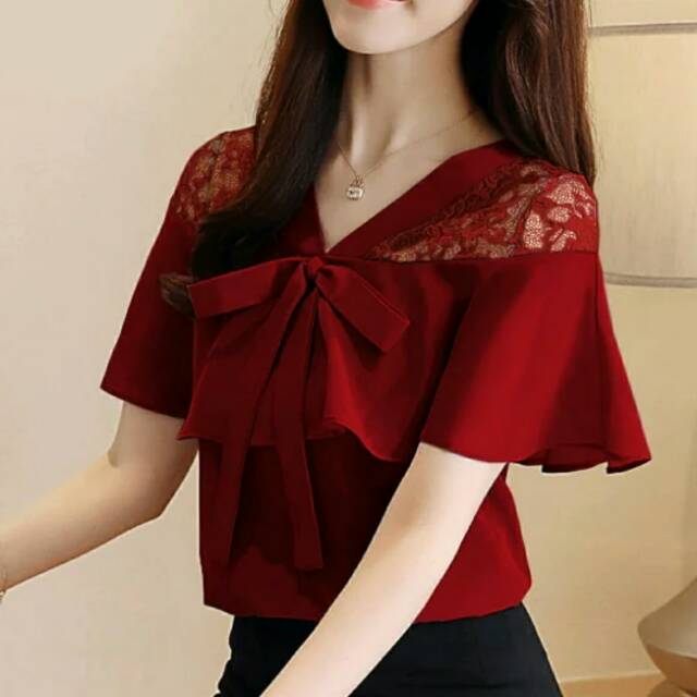 ATASAN BLOUSE KARENINA MERAH BAJU BLUS CEWEK RED IMLEK SINCIA KARREN