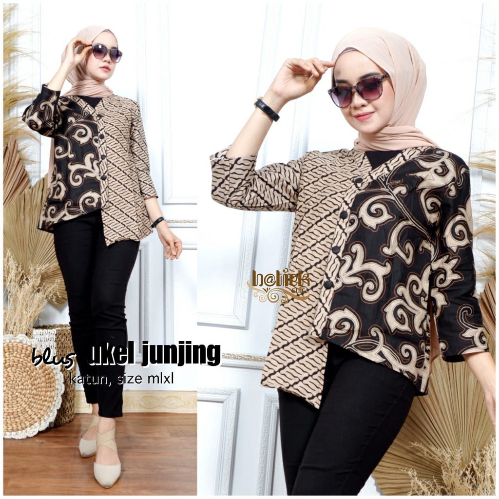 Baju Batik Wanita Blouse Atasan Modern 2021 COKLAT MUDA M-L-XL Batik Pekalongan Sarombit Coupel