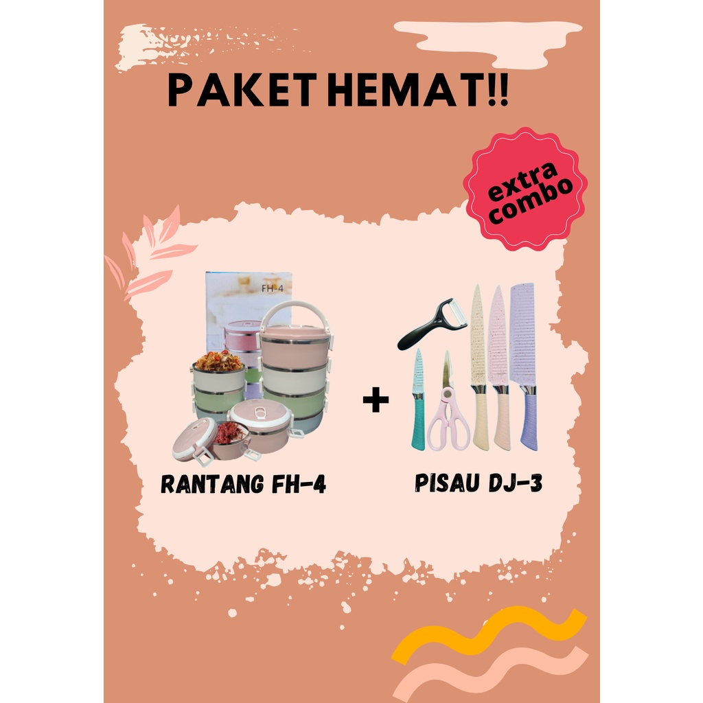 Paket Rantang FH-4 Warna dan Pisau set DJ-3 Anti Karat Tajam Multifungsi