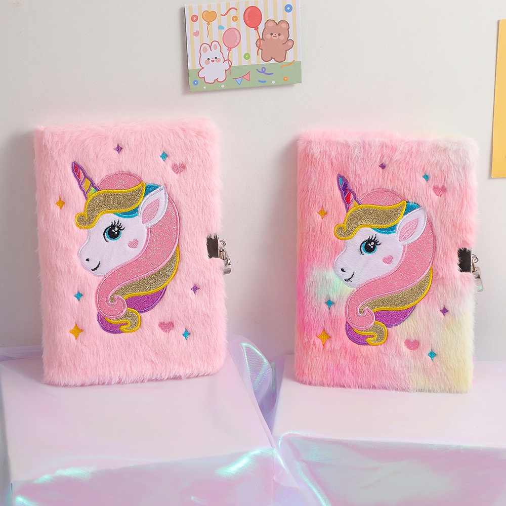 Buku Diary Gembok / Lock Unicorn ok Unicorn Buku Diary anak Unicorn bulu Kado Ultah anak Perempuan import berkualitas