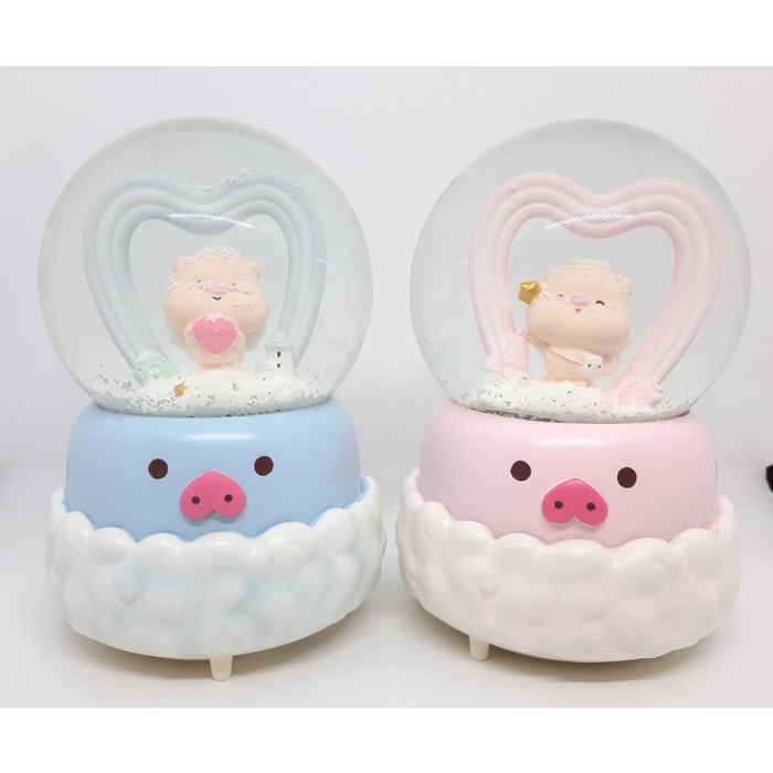 MUSIK-KOTAK- KOTAK MUSIK BOLA SALJU AIR (L) SNOWBALL BOLA KRISTAL PIG HADIAH UNIK - BIRU MUDA