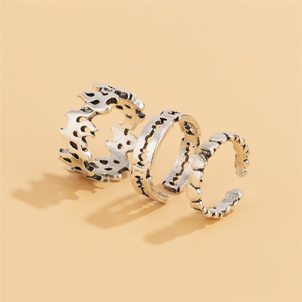 3pcs Cincin Model Terbuka Desain Hati Api Peach Gaya Retro Untuk Pria Dan Wanita