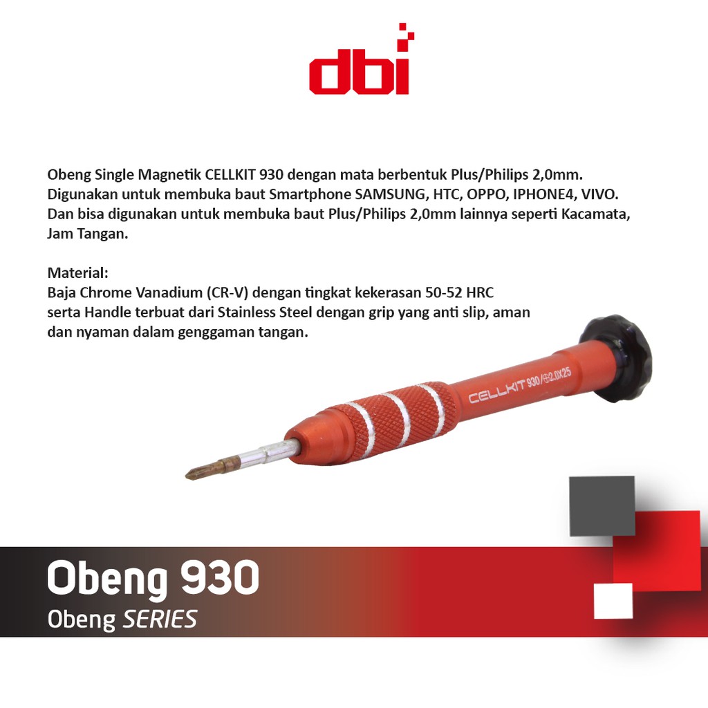 Obeng Single Magnetik CELLKIT 930 (+) 2,0