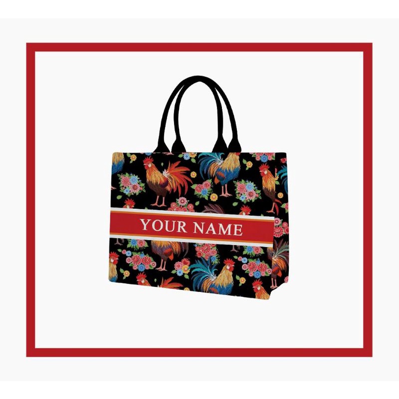 Tas Custom Print Motif Animal Chicken Hitam