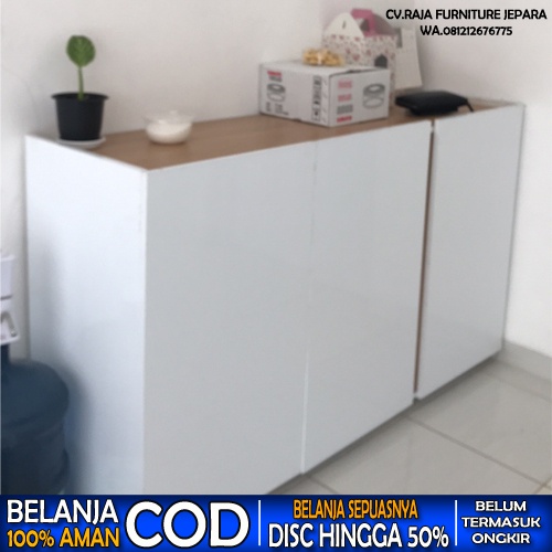 LEMARI BUFET MINIMALIS BAHAN KAYU JATI JEPARA WARNA PUTIH