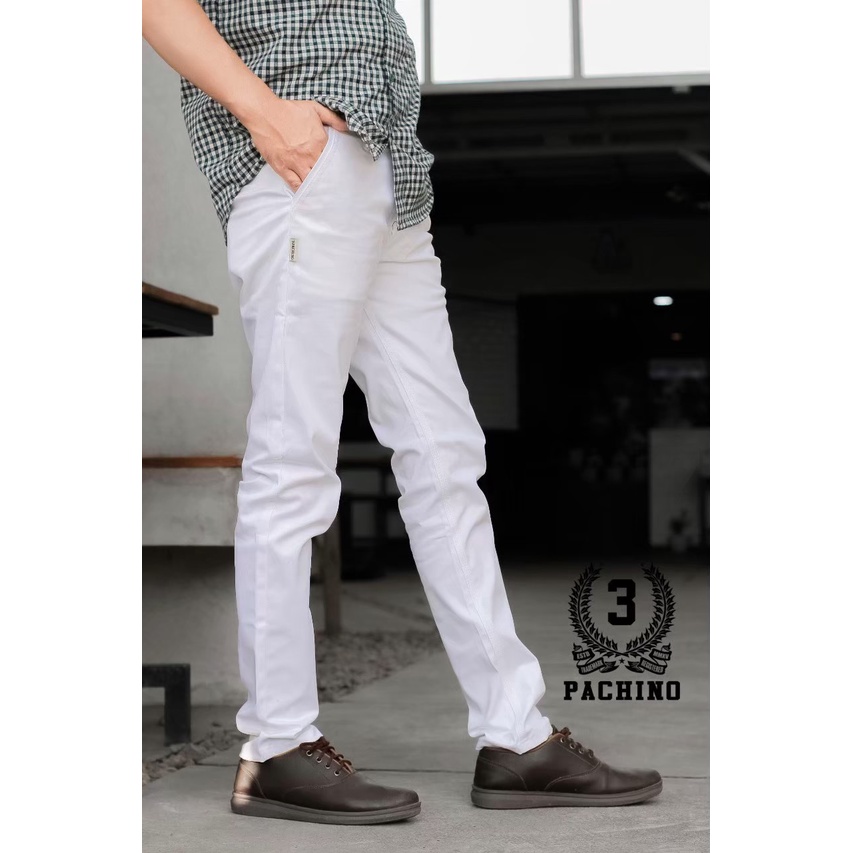 3 Pachino Denim - Celana Chino Panjang  White Pria Slimfit Katun Strecth Twill Melar Original Premium Distro M L XL XXL