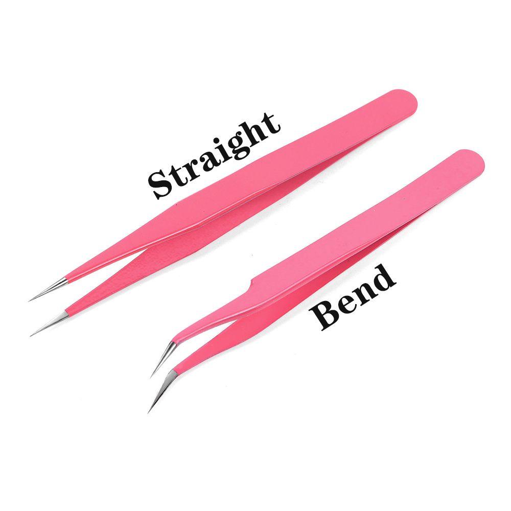 R-flower Eyelash Tweezer Pink Makeup Lurus+Bengkok Penjepit Kristal