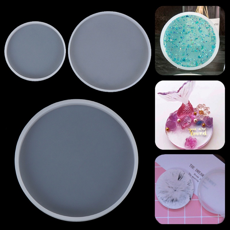 SIY  3Pcs Round Tray Coaster Epoxy Resin Mold Cup Mat Mug Pad Crafts Silicone Mould